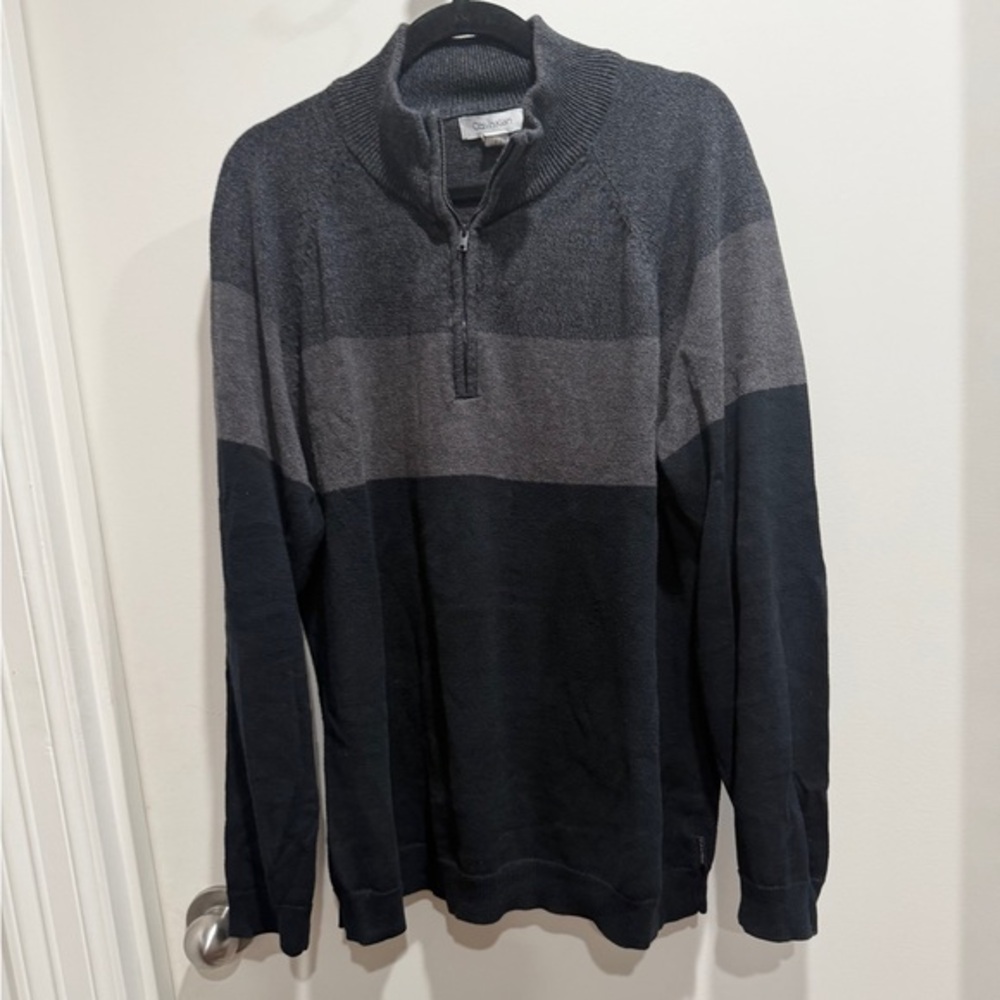 Calvin Klein Men's Charcoal and Black Zip-Up Sweater